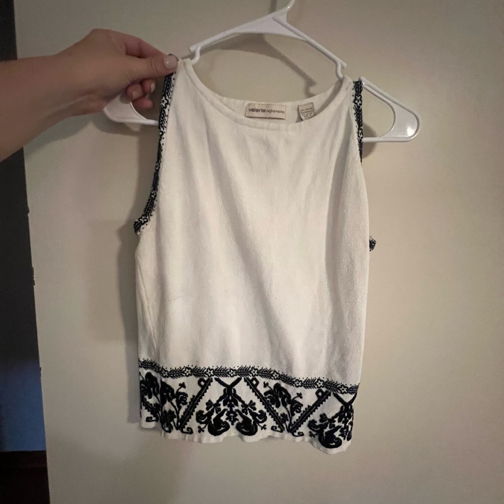 White Embellished Crop Tank Top